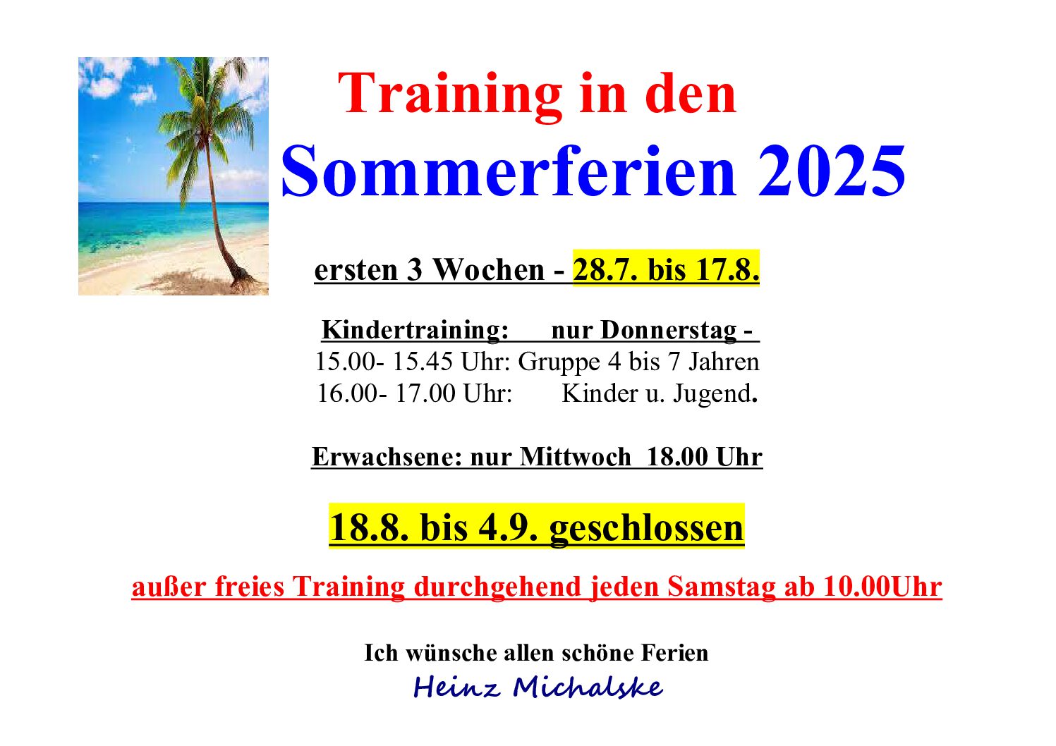 Training in den Sommerferien