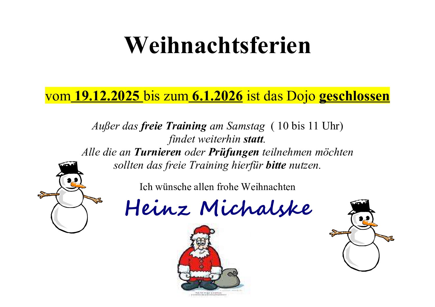 Training in den Weihnachtsferien