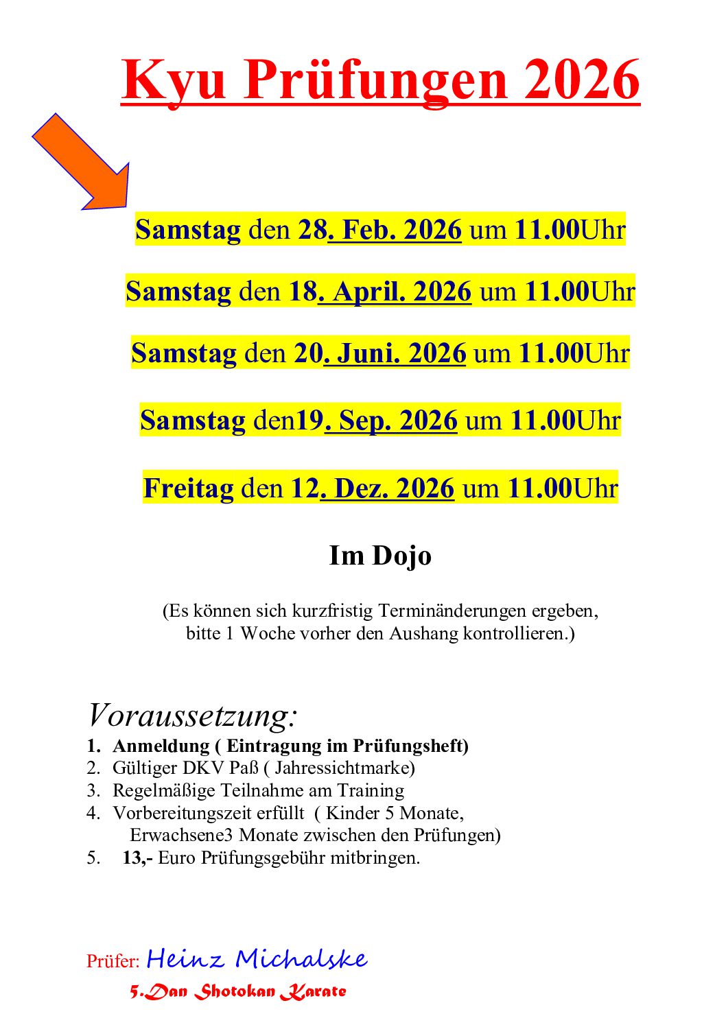 Neue Termine für Kyu-Prüfungen