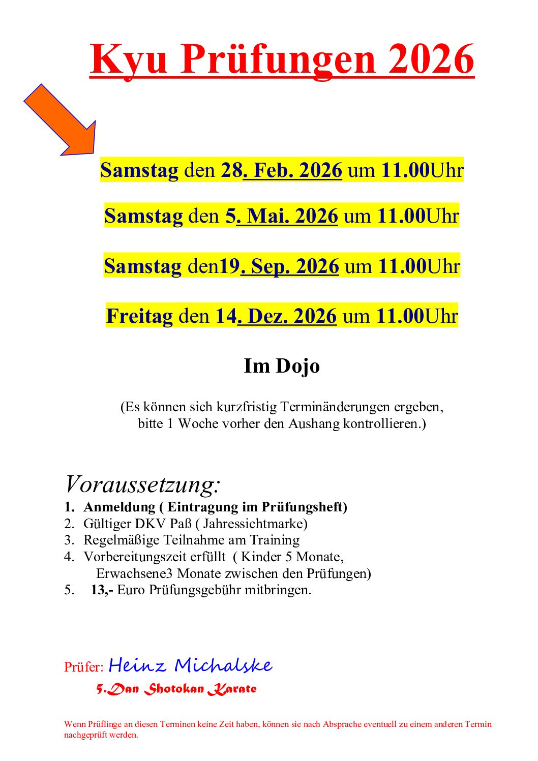 Termine für Kyu-Prüfungen