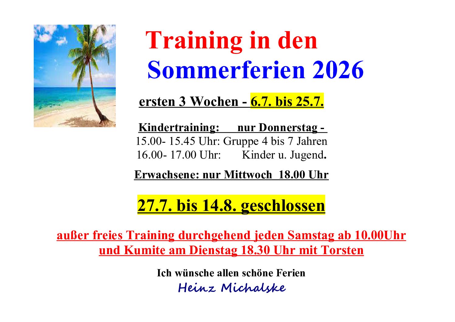 Training in den Sommerferien